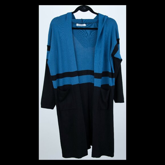 MissLook Womens Blue Black Colorblock Long Sleeve Open Hooded Cardigan XL EUC - Picture 1 of 2